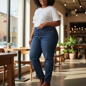 Old Navy Dark Blue Straight Leg Jeans Sz 22 Mid Rise Stretch Denim Classic Fit